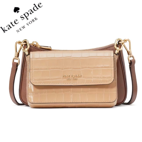 NWT KATE SPADE Double Up Croc Embossed‎ Leather Crossbody - Picture 1 of 10